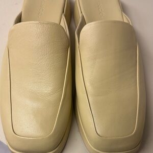 Vince Cream Leather Square-Toe Mules